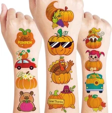96 PCS Happy Thanksgiving Fall Autumn Pumpkin Pre-Cut Temporary Tattoos for... 