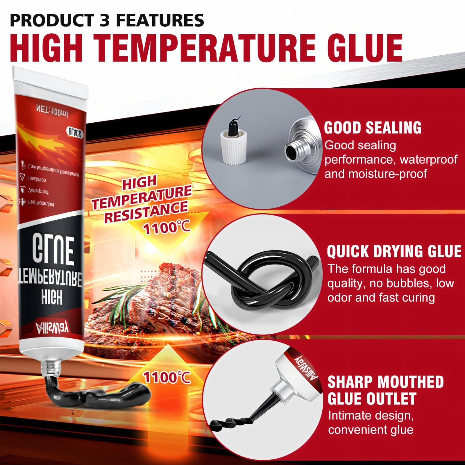 Colle haute température 100 ml pour vitre de four et insert de cheminée