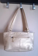 Holiday Champagne Gold Leather Satchel Handbag Stone Mountain 9 x 6.5 x 3" EU