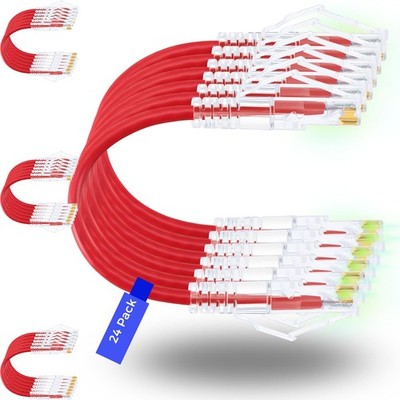 Slim Cat6/Cat6a Ethernet Patch Cable 0.5ft 24 Pack  10G Snagless Flexible