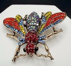 Gold Tone Flying Insect Bee Wasp Pin Brooch / Pendant  Multicolored Crystals — photo 3