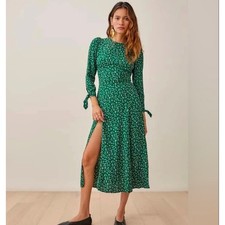 Reformation Zelda Green Floral Print Long Sleeve Midi Dress with Slit Size 2