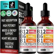  2 Pack Vitamin B12 and B6 Liquid Drops, B12 Sublingual Vitamin B Complex - B -