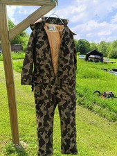 Vintage Cabelas Insulated Camouflage Hunting Suit Coveralls W/ Hood Size Medium