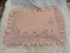 Pink Ruffled throw Pillow Embroidered Floral Decorative Vintage sweet