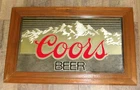 Vintage 1986 COORS BEER Mirror Sign, Gold Mountains Wood Frame 27.5" x 17.5"