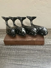 VTG Black Sperm Whale Chart Weights heavy Paperweight stand & 4 whale set OFF
