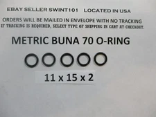 11mm ID x 15mm OD x 2mm thick O-ring.  Buna-70.   Quan 5.