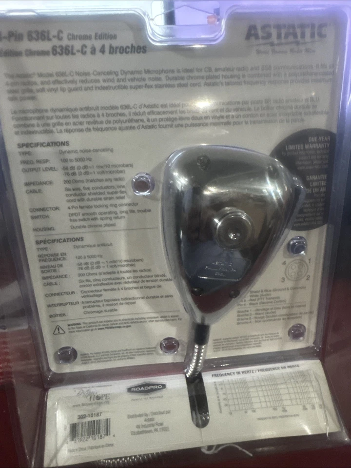 ASTATIC Chrome CB Ham Radio Microphone 636 LC DX-1 4-pin Uniden Cobra etc. mic - Image 2 of 2
