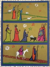 Unused Christmas Scene Religious Mary Jesus Wise Men Greeting Card 1960s 1970s
