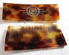 1920S SIGNED RIVIERA CO. FRENCH TORTOISE SHELL HAIR COMB  SLIP CASE RHINESTONES
