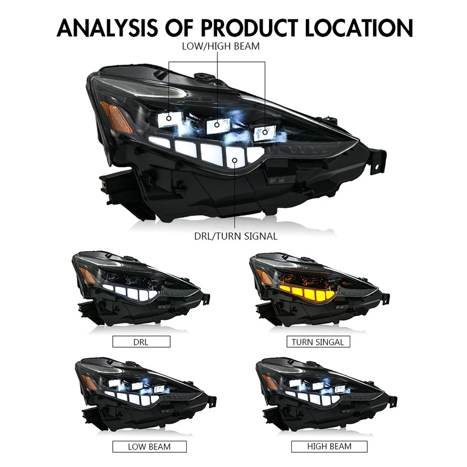 LED Headlight For Lexus IS250 300 350 IS200t 2013-2016 Head Lamp Assembly LH+RH - Image 4 of 4