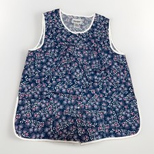 VTG Woman s M Apron Smock Pearl Snap Blue Pockets Sleeveless Pink Floral Flowers