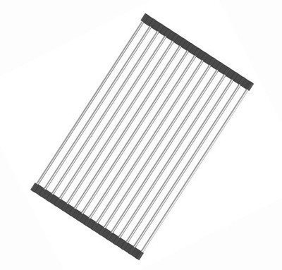 Fafcitvz Stainless Steel Roll Up Dish Rack Over The Sink 17.7'' x 11.8'', Black