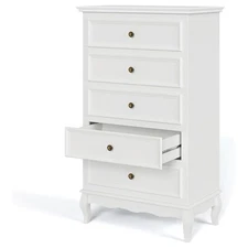 RoyalCraft Tall Dresser Wood Storage Organizer Chest 5 Drawers for Bedroom White