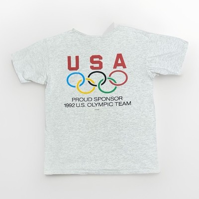 Vintage 1992 Olympic s Ray Ban Promo Single Stitch T-shirt Cut Collar 90s L Gray