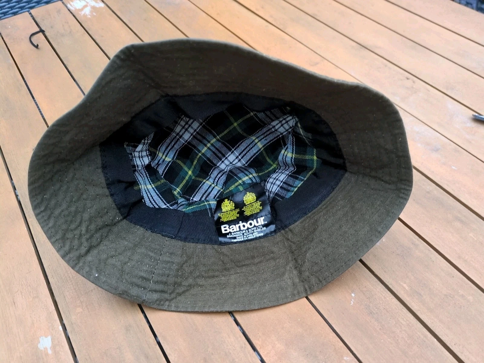 Vintage 80s Barbour Wax Bucket Hat Green 2 Crest Size Small/Medium