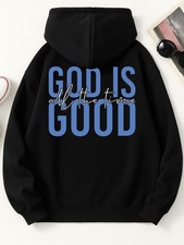 1 Pack Women'S Funny God is Good All The Time Graphic Hoodie - Oversized Black S
