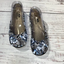 The Storehouse Flats Lacey Lotus Leather Ballet Shoes Blue Women's Size 7