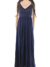 CITY STUDIO Womens Navy Gown Spaghetti Strap Fit + Flare Dress 3