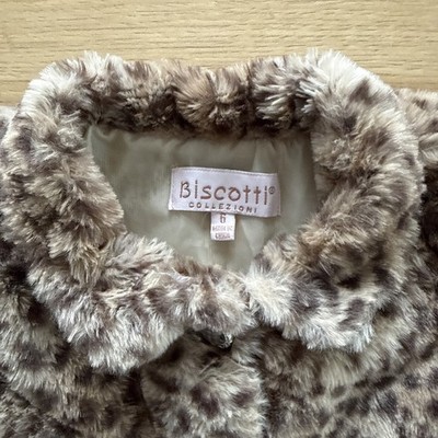 Girl's Faux Fur Coat Size 6 Rhinestone Buttons Animal Leopard