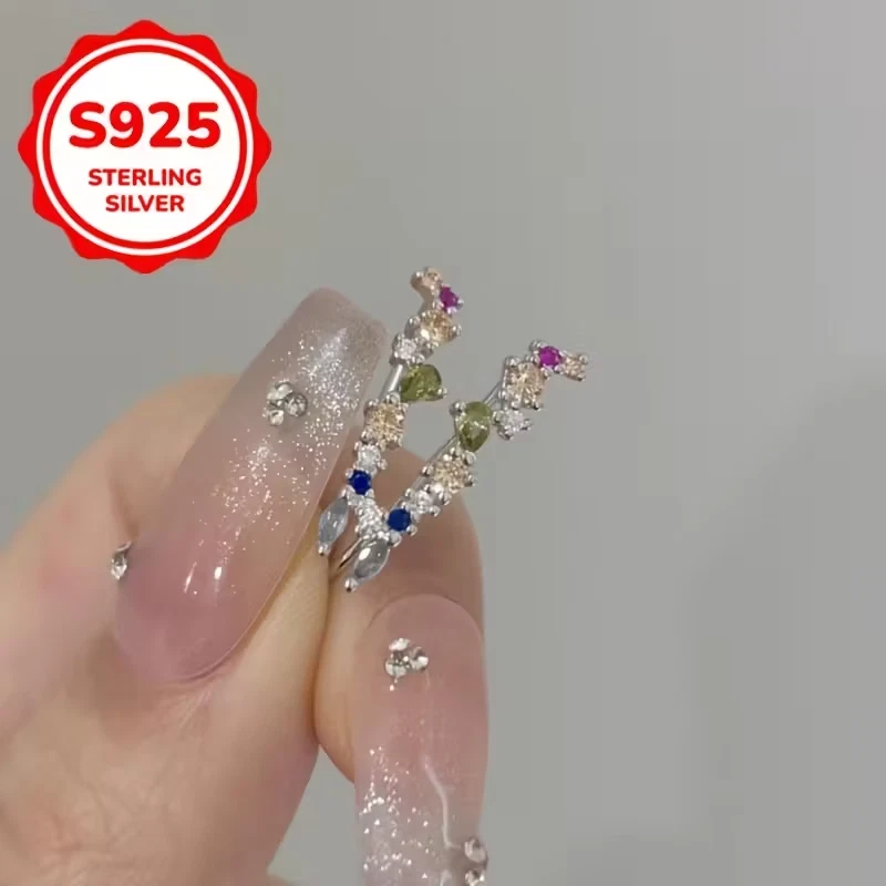 Damen ohrrringe Luxuriöse Unregelmäßige S925 Silber Allergiefreie Ohrstecker - Bild 3 von 4