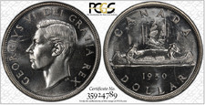 :1950 S$1 SILVER DOLLAR GEORGE-VI CANADA PCGS MS65 3FWL RARE R4 HIGHEST-GRADES