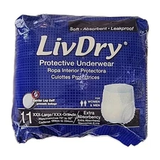 LivDry 11 Ct Adult Incontinence Underwear, Extra Absorbency 3XL - Qty Discount 