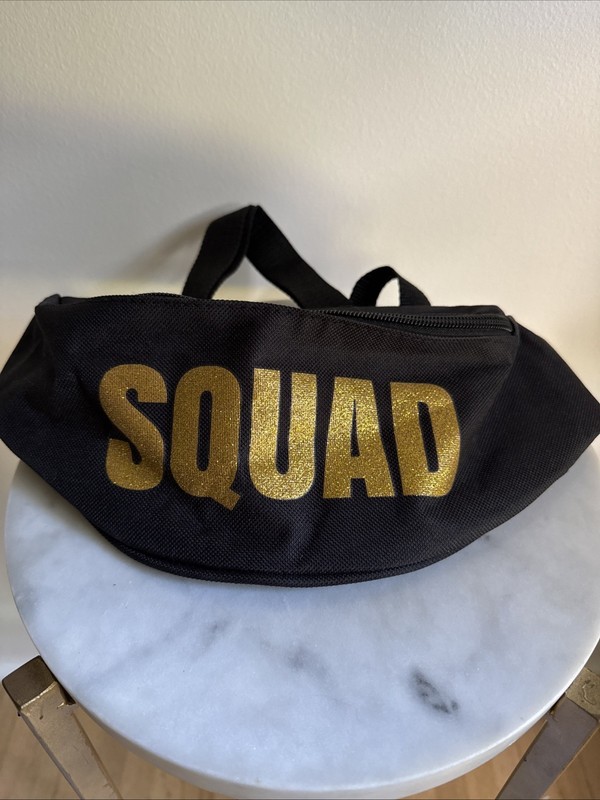 Squad Black Fanny Pack With Gold Glitter Lettering Bachlorette Party Swag
