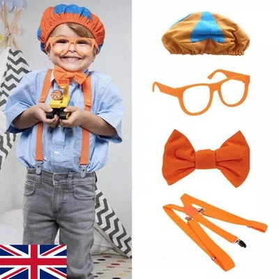 Blippi Role play Costume Hat Glasses Suspenders Bow Tie New Kids High Quality