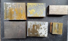 Lot of 6 Vintage Zinc Letterpress Printer's Blocks Group Men Buildings Cows