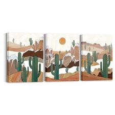 Boho Desert Wall Art Cactus Canvas Picture Painting Western Wall Decor for Co...