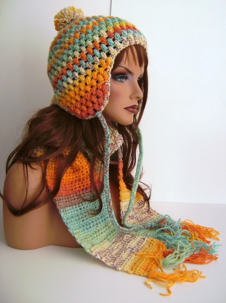 Crochet Acrylic yarn Slouch Hat Bright Colors