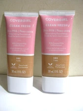 Lot Of (2) COVERGIRL Clean Fresh - Skin Milk- Dewy Finish- Vegan  -Tan 580 1 Oz.