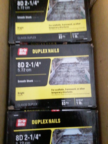 4 Boxes Grip-Rite Bright Double Head Shank Duplex Nail, #8D, 2-1/4 "L, 1lb - Picture 4 of 6