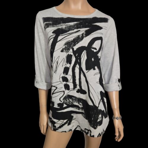 NWT- ALI MILES Gray Black Abstract Art Textured Knit Pullover Tunic Top MEDIUM - Picture 3 of 15