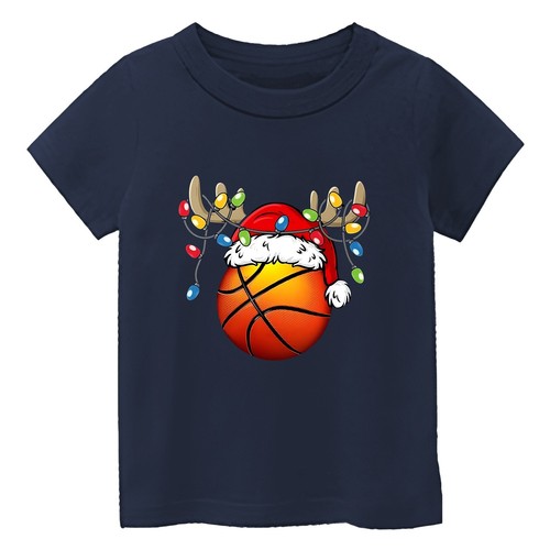 Kid's Happy Christmas Basketball Sport's Team Short Sleeve T-Shirt USA Gift Tee - Picture 6 of 14