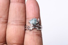 1.50Cts Natural Blue Raw Diamond Bridal Ring Set Rough Uncut Diamond Tree Ring
