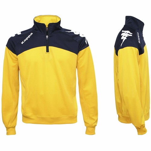 KAPPA FELPA UOMO MEZZA ZIP 4SOCCER VUINO MAGLIA CALCIO GIACCA BLU GIALLO  NUOVA | eBay