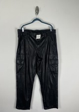 Nwt American Eagle Faux Leather Cargo Pants Size 18 Black High Rise Stretch