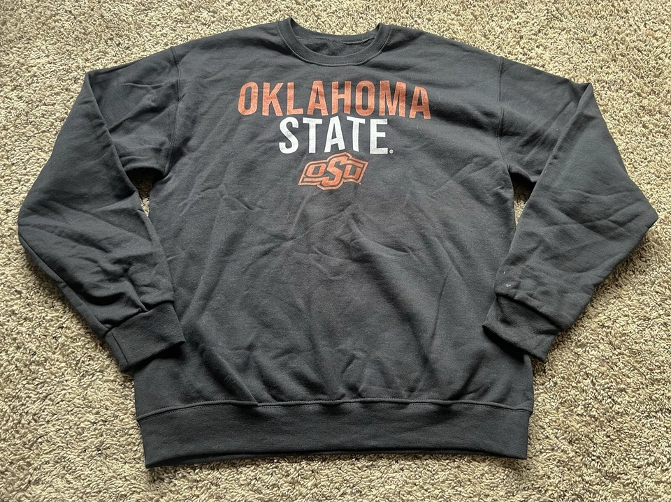 Crewneck Sweatshirt Shirt Large Oklahoma State Cowboys OSU Black Unbranded - Image 2 of 4