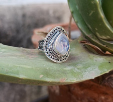 Silver Plated Ring For Women  Girl With Natural Moonstone Gemstone P190