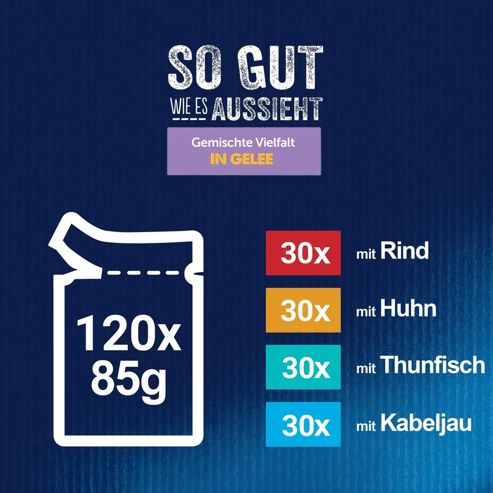 Katzenfutter nass in Gelee Sorten-Mix 120er Pack 120 x 85g - Bild 4 von 4