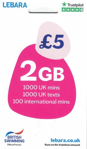 Lebara UK SIM Card with £20 (Official Triple SIM - all sizes std / micro / nano) - Afbeelding 1 van 2