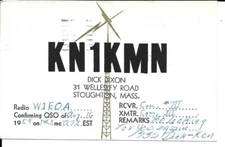 QSL  1959 Stoughton MA    radio card