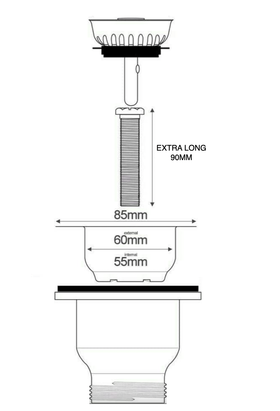 Taps2Traps™ 85mm Copper Belfast Kitchen Sink Basket Strainer Waste For