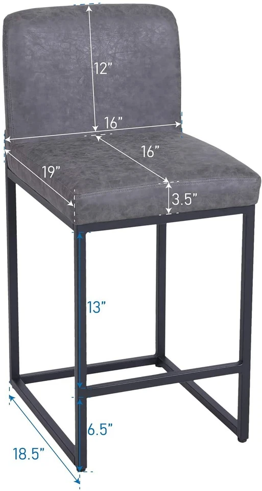 24'' Bar Stools Counter Height Bar Chairs Upholstered Barstools Heavy Duty Gray - Image 4 of 4