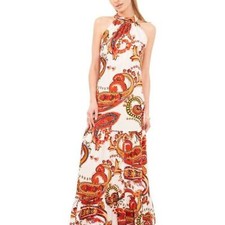Vince Camuto Women's Halter Neck Paisley Print Maxi Dress Ivory Size XS NWT