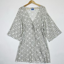 Pine Cone Hill Fine Linens White Grey Leaf Print Knit Dress Womens Medium Large