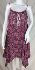 Bohemian Sun Dress Magenta Floral Adjustable Straps Handkerchief Hem Jr Size M